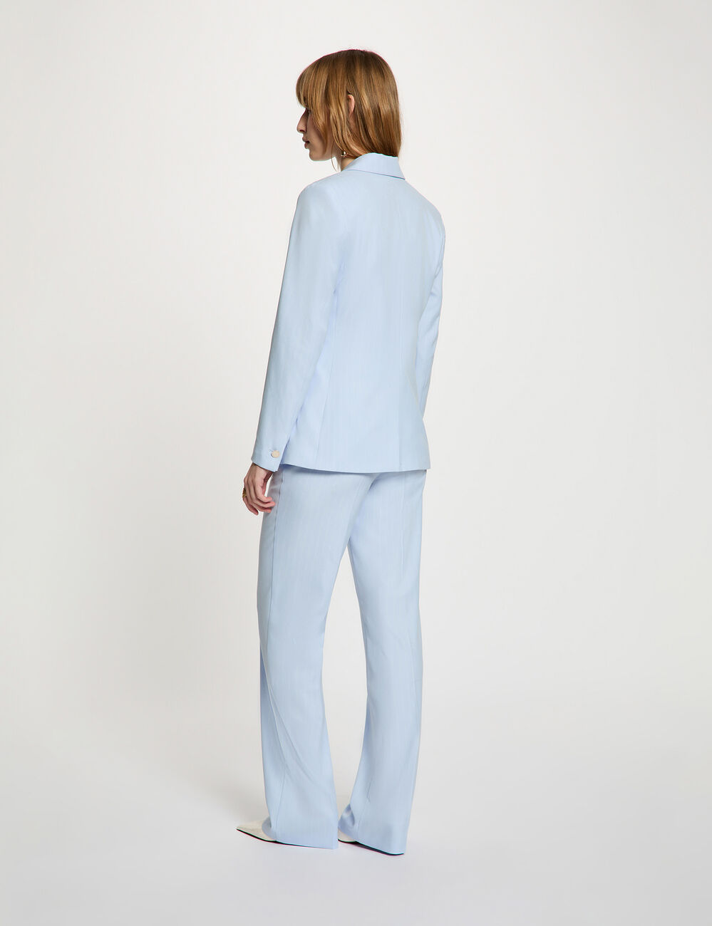 Chaqueta entallada de rayas azul cielo mujer