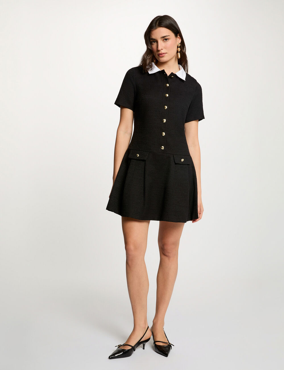 Vestido corto de tweed negro mujer