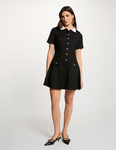 Vestido corto de tweed negro mujer
