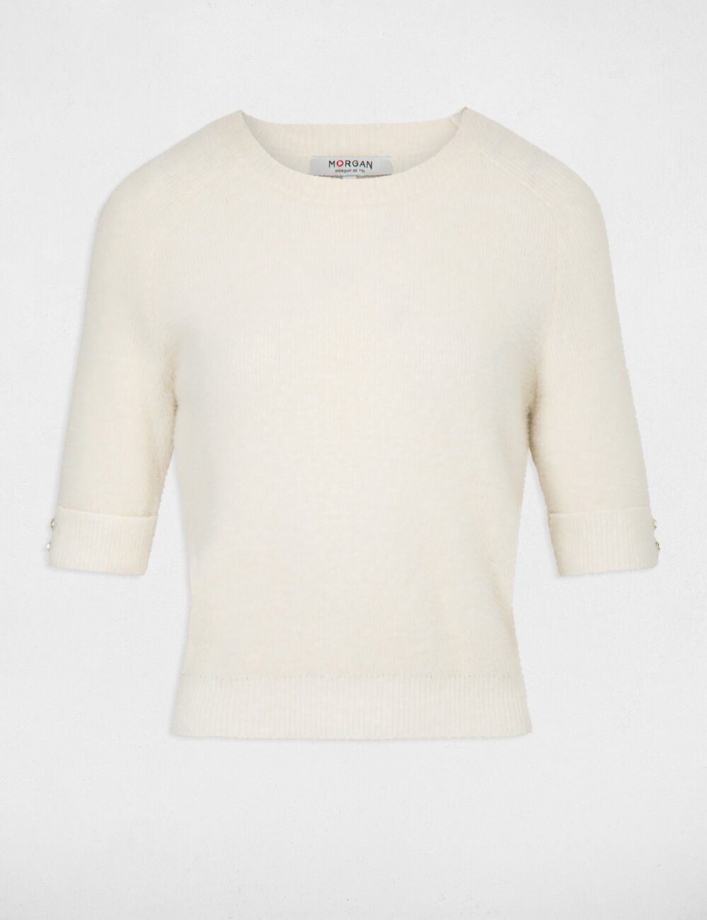 Jersey manga corta marfil mujer