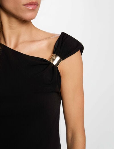 Camiseta cuello redondo manga corta negro mujer