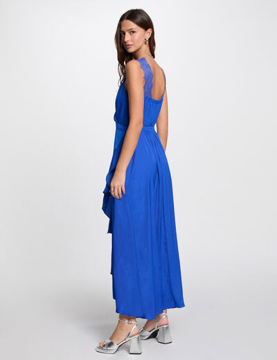 Vestido largo recto holgado azul eléctrico mujer