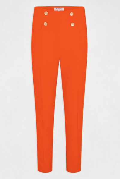 Pantalón city ajustado con botones naranja mujer