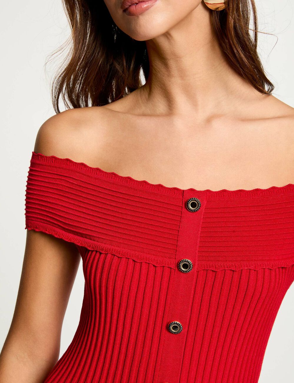 Vestido punto corto evasé rojo mujer
