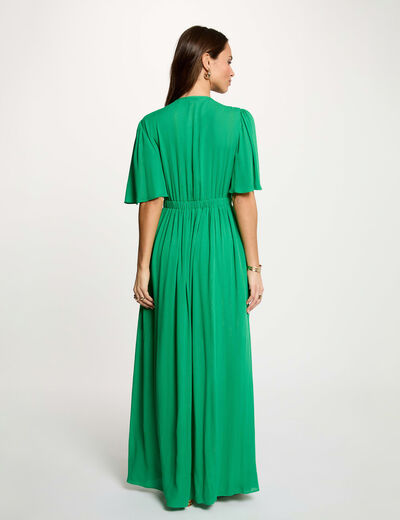 Vestido largo con cuello en V verde pradera mujer