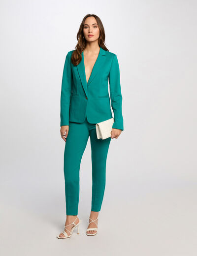 Pantalón cigarette con pinzas azul turquesa mujer
