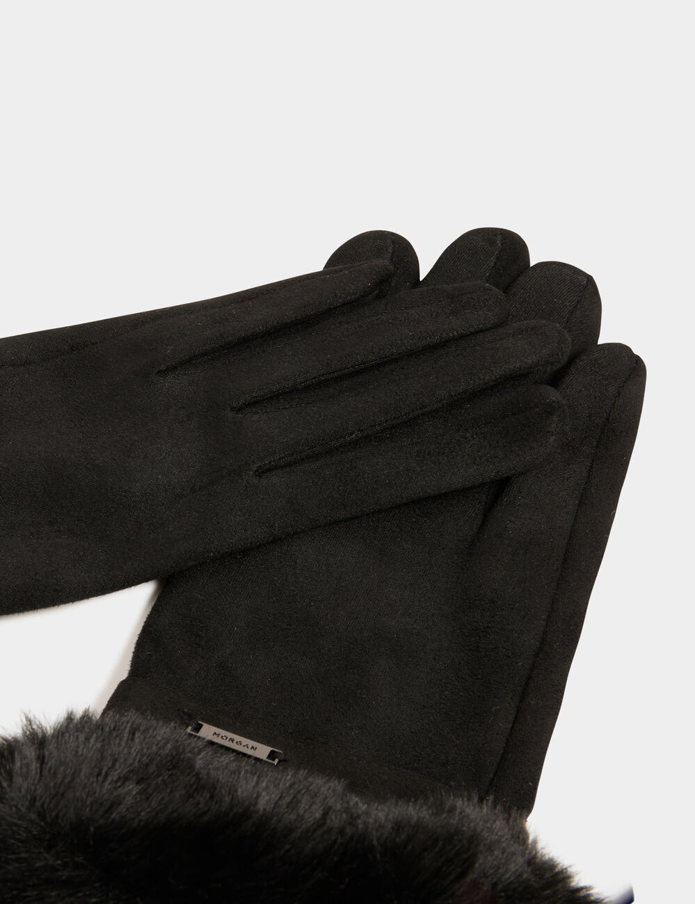 Guantes con detalles de pelo negro mujer