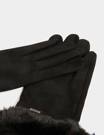 Guantes con detalles de pelo negro mujer