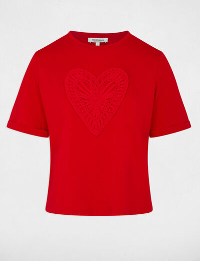Camiseta recta de manga corta rojo mujer