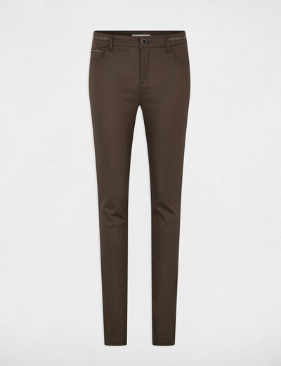 Pantal&oacute;n slim efecto mojado topo mujer