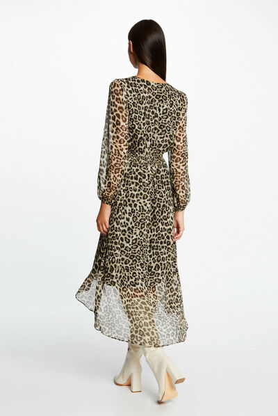 Vestido midi cruzado estampado leopardo multico mujer