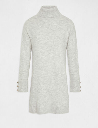 Vestido de punto recto cuello de tortuga gris moyen mujer
