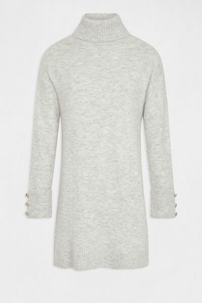 Vestido de punto recto cuello de tortuga gris moyen mujer