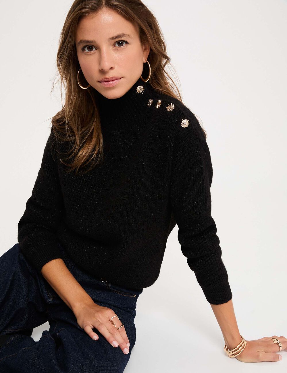 Jersey de cuello alto negro mujer