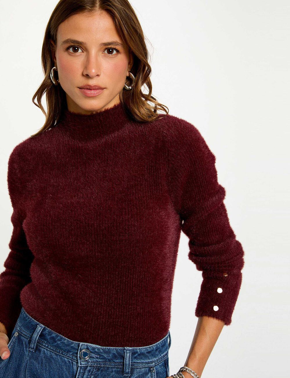 Jersey manga larga punto aterciopelado ciruela mujer