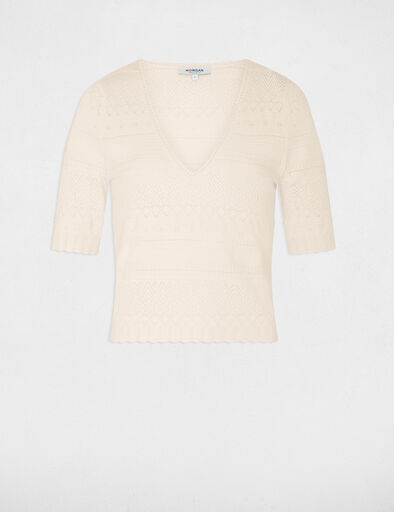 Jersey manga corta marfil mujer