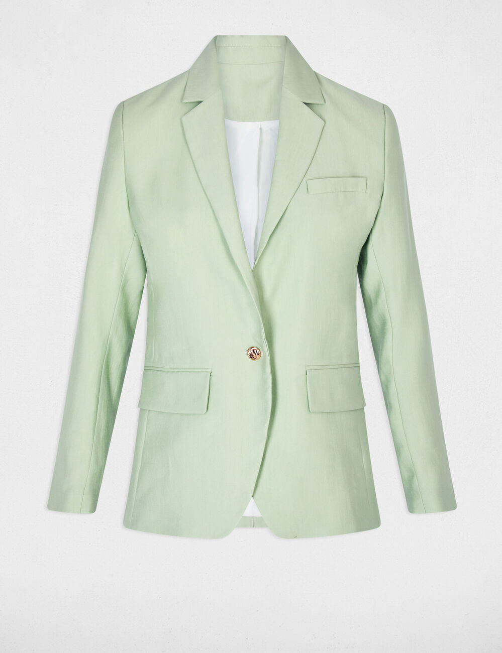 Chaqueta entallada con cuello sastre verde pastel mujer