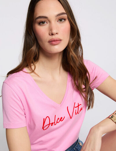 Camiseta con mensaje rosa mujer
