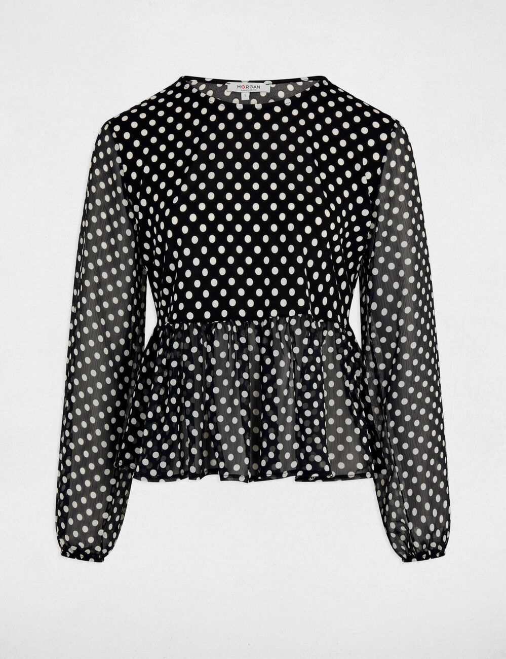 Camiseta de gasa con cuello redondo negro mujer