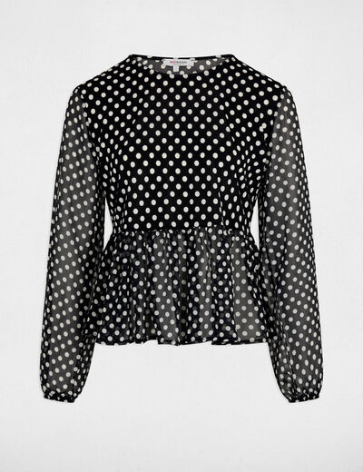 Camiseta de gasa con cuello redondo negro mujer