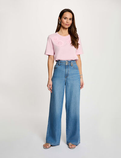 Pantal&oacute;n ancho de tiro alto denim stone mujer