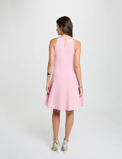 Vestido de punto en forma de trapecio rosa claro mujer