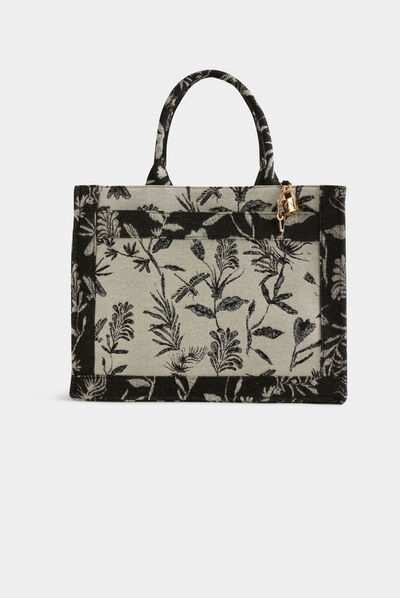 Bolso shopper estampado vegetal negro mujer