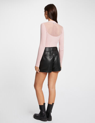 Jersey manga larga con cuello alto rosa claro mujer