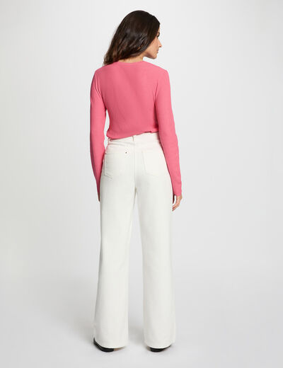 Jersey entallado con cuello en V rosado fucsia mujer