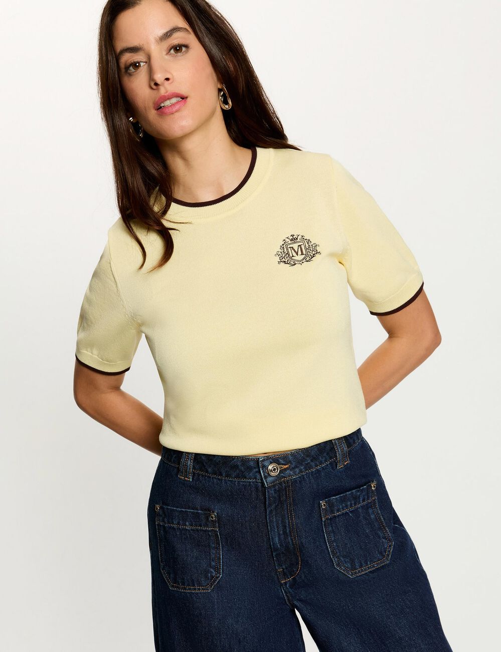 Jersey de manga corta amarillo pastel mujer