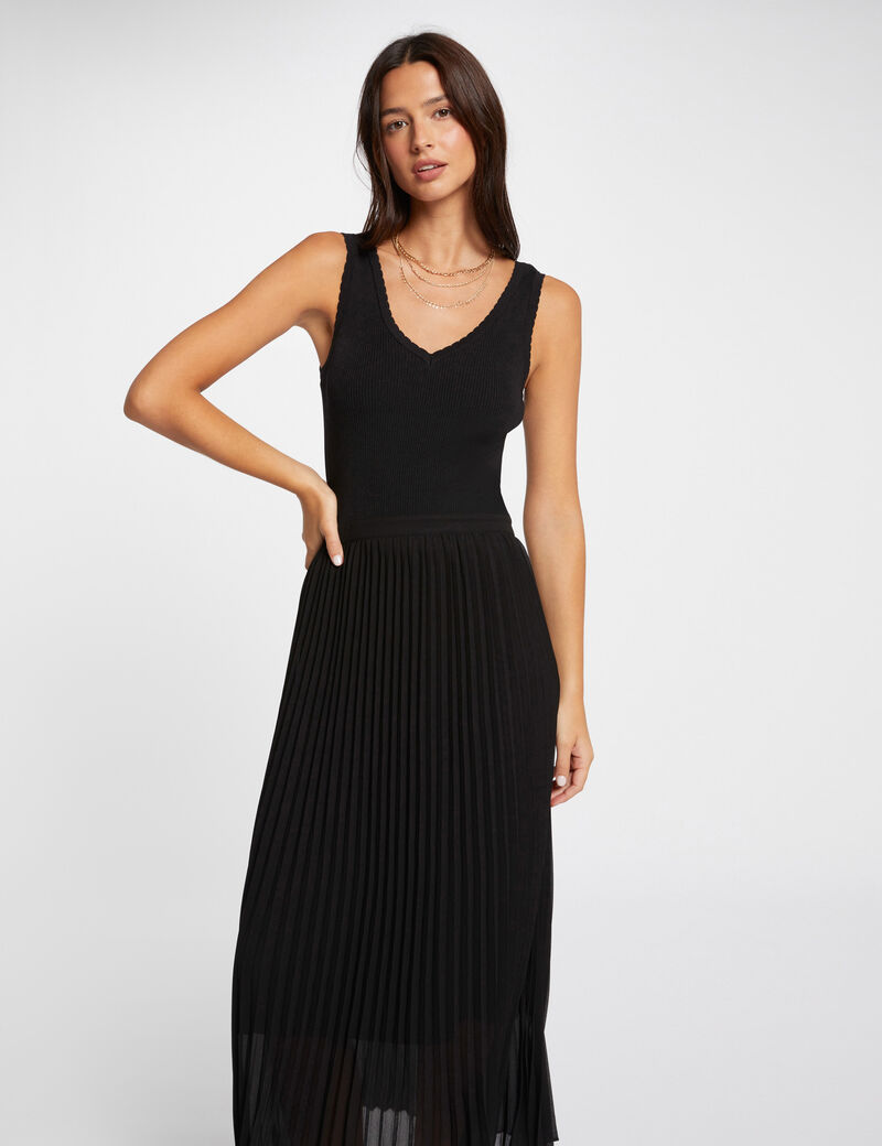 Vestido punto largo entallado negro mujer