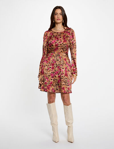 Vestido corto plisado multicolor mujer