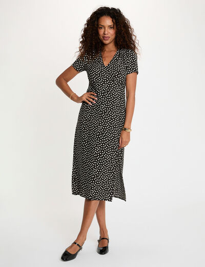 Vestido midi con cuello en V negro mujer