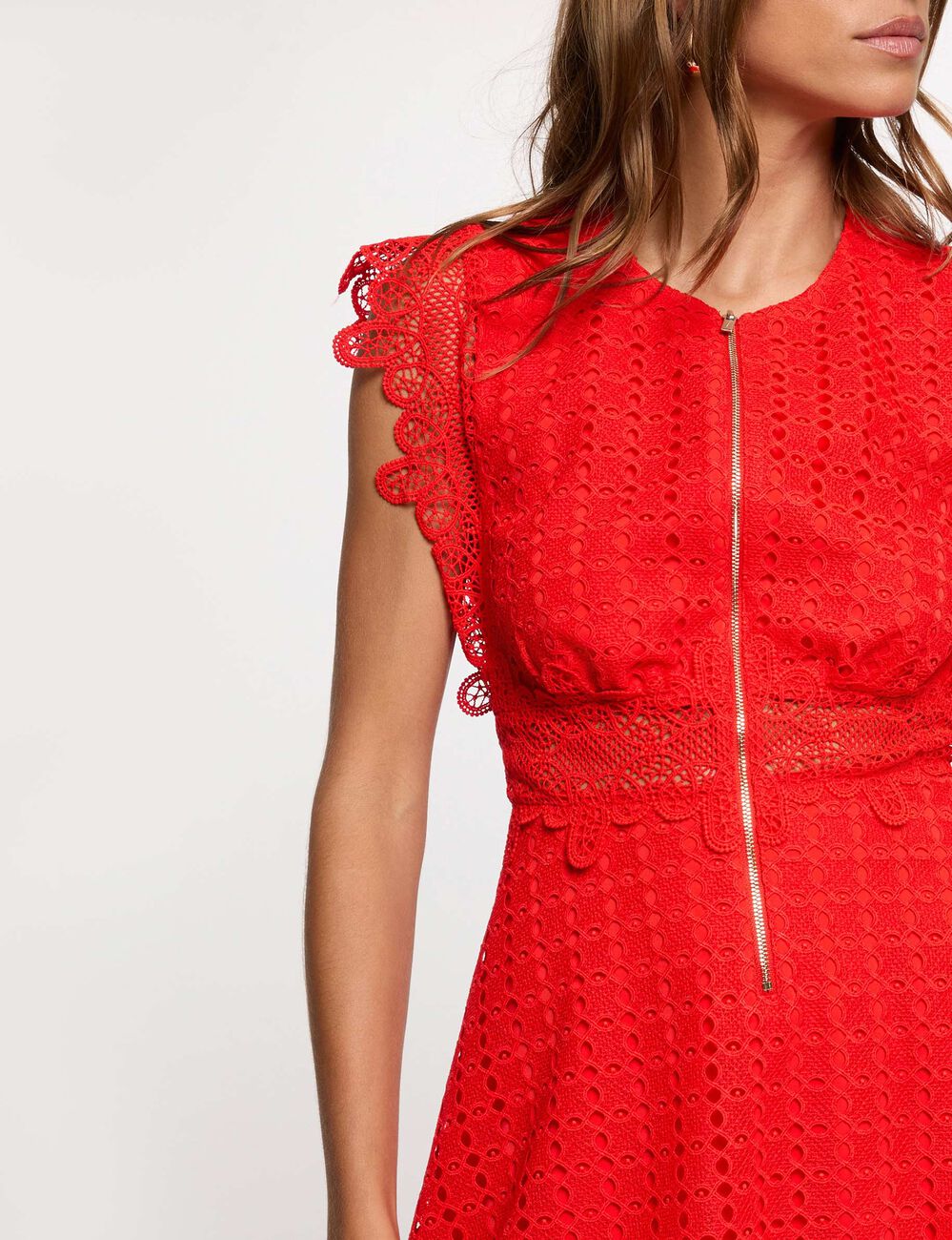 Vestido corto acampanado rojo vivo mujer