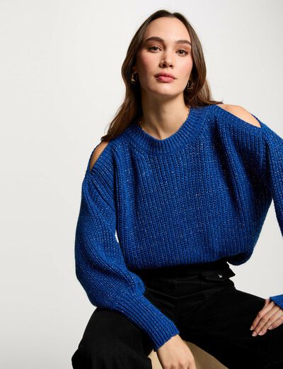 Jersey manga larga azul mujer