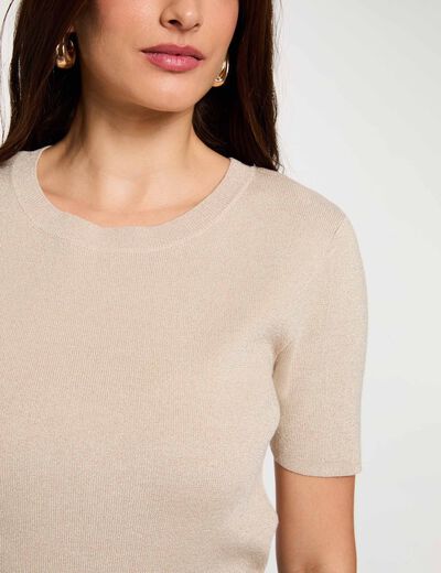 Jersey cuello redondo beige mujer