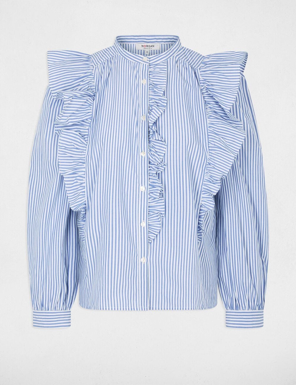 Camisa de rayas con cuello mao azul cielo mujer