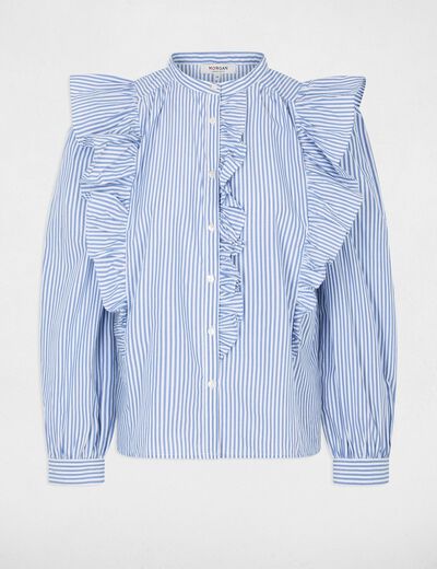 Camisa de rayas con cuello mao azul cielo mujer