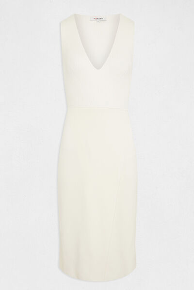 Vestido de punto midi ajustado marfil mujer
