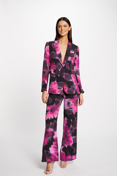 Pantalón pernera ancha estampado floral multicolor mujer