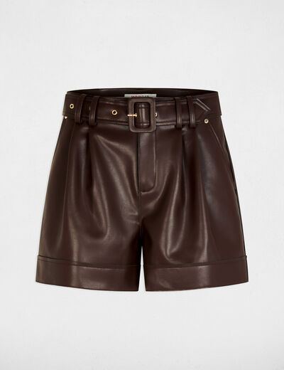 Short ajustado cuero sint&eacute;tico marr&oacute;n mujer