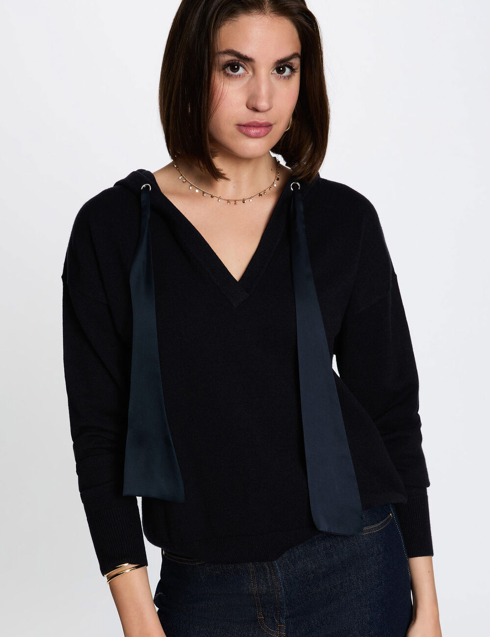Jersey con capucha azul marino mujer