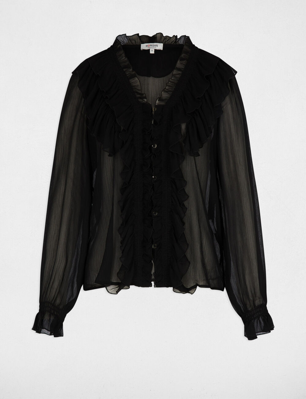 Camisa fluida con cuello en v negro mujer