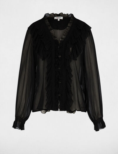 Camisa fluida con cuello en v negro mujer