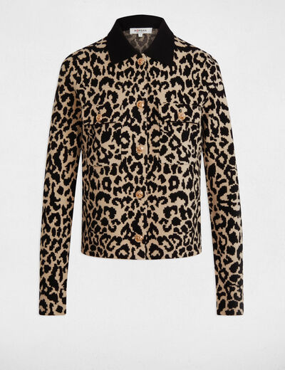 Cárdigan manga larga estampado beige mujer