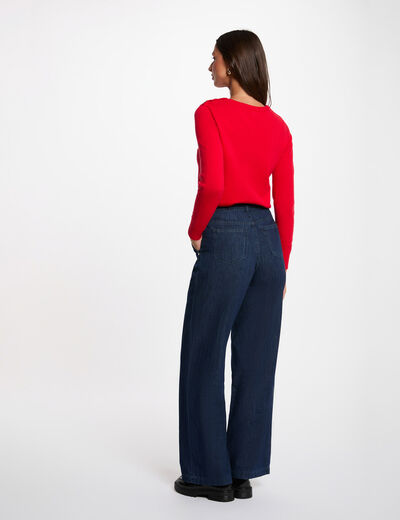 Jersey cuello redondo con botones rojo mujer