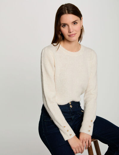 Jersey cuello redondo botones marfil mujer