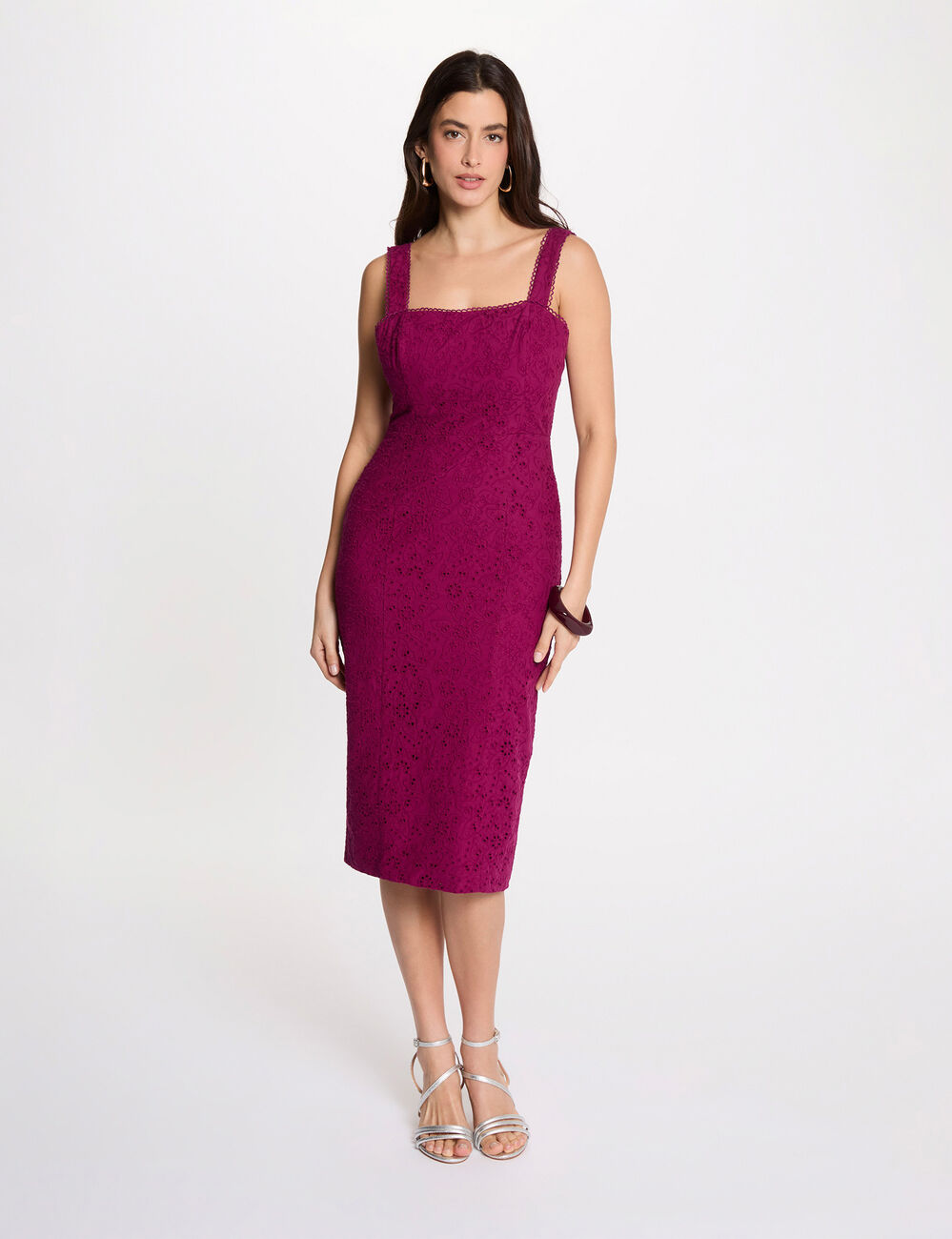 Vestido tubo bordado ingl&eacute;s ciruela mujer