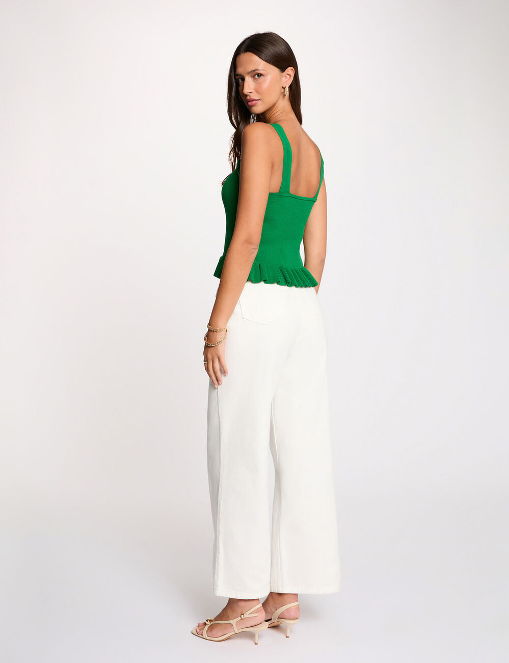 Camiseta ajustada cuello cuadrado verde pradera mujer