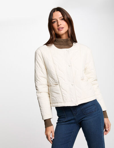 Chaqueta de plumón corta marfil mujer